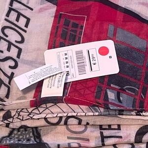 Printed London Scene Scarf with Red Tassels